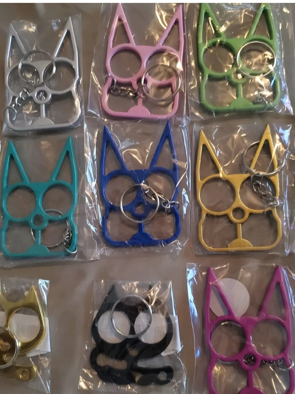 Cat Face Keychain Self-Defense Tool - Multi Colors As Shown Set Of 9